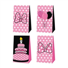 12 PCS Pink Mouse Birthday Party Gift Bags Goodie Bags for Kids Decorations