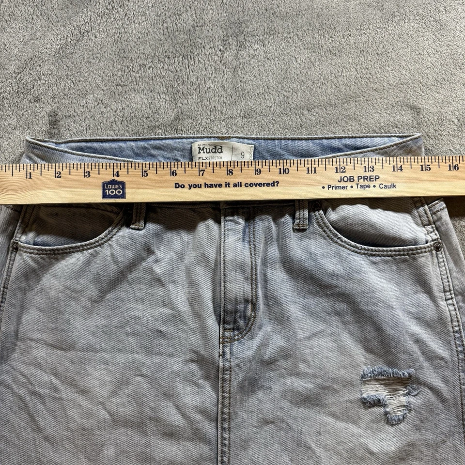 Falda vaquera elástica Mudd Juniors Distressed FLX talla 9 100 % algodón azul claro Foto 2 de 4