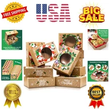 Christmas Cookie Boxes for Gift Giving - 12 Cookie Box Pack Kraft - Christmas...