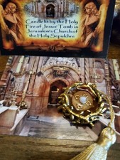 Jesus Tomb Stone Medallion and Holy Fire Candle Wax Lit Church Holy Sepluchre