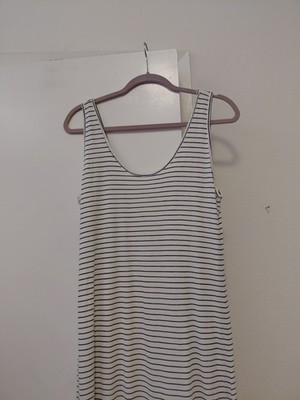 Mickey & Jenny Maxi Tank Dress Stripe Side Slits Tencel Blue White Small NWT 