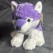 Aurora Plush Purple White Husky Wolf Dog Destination Nation 12" Stuffed Animal