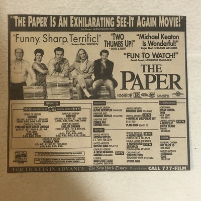 The Paper Robert Duvall Michael Keaton Glenn Close Vintage Print Ad Tpa32