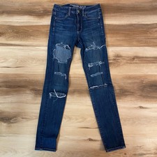 American Eagle Jeans 00 Distressed Ripped Super Stretch Skinny Jeans Dark Wash
