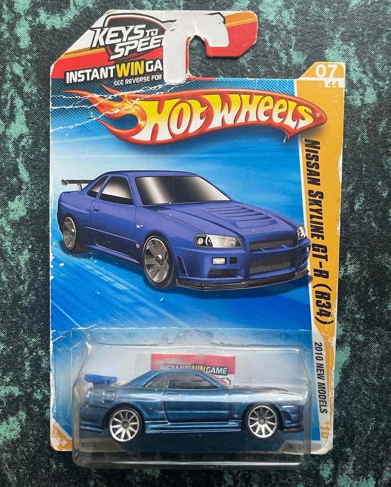 Hot Wheels 2010 New Models Nissan Skyline GT-R R34 Blue Long Card 007/250# 07/44 - Image 2 of 4