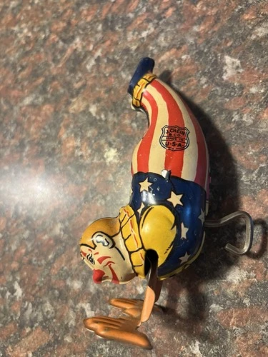 VTG - J. CHEIN 1940'S TIN LITHO WIND-UP USA PATRIOTIC CLOWN WORKS GREAT ! 🇺🇸