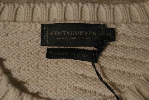 Kent&Curwen England Chunky Crewneck Men's Sweater Ivory Made In Italy US Size XL - Picture 4 of 6
