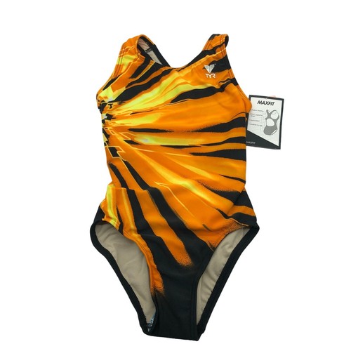 TYR Girls Atlas Maxfit Keyhole Back One Piece Swimsuit Yellow Black 24/M - Picture 2 of 6