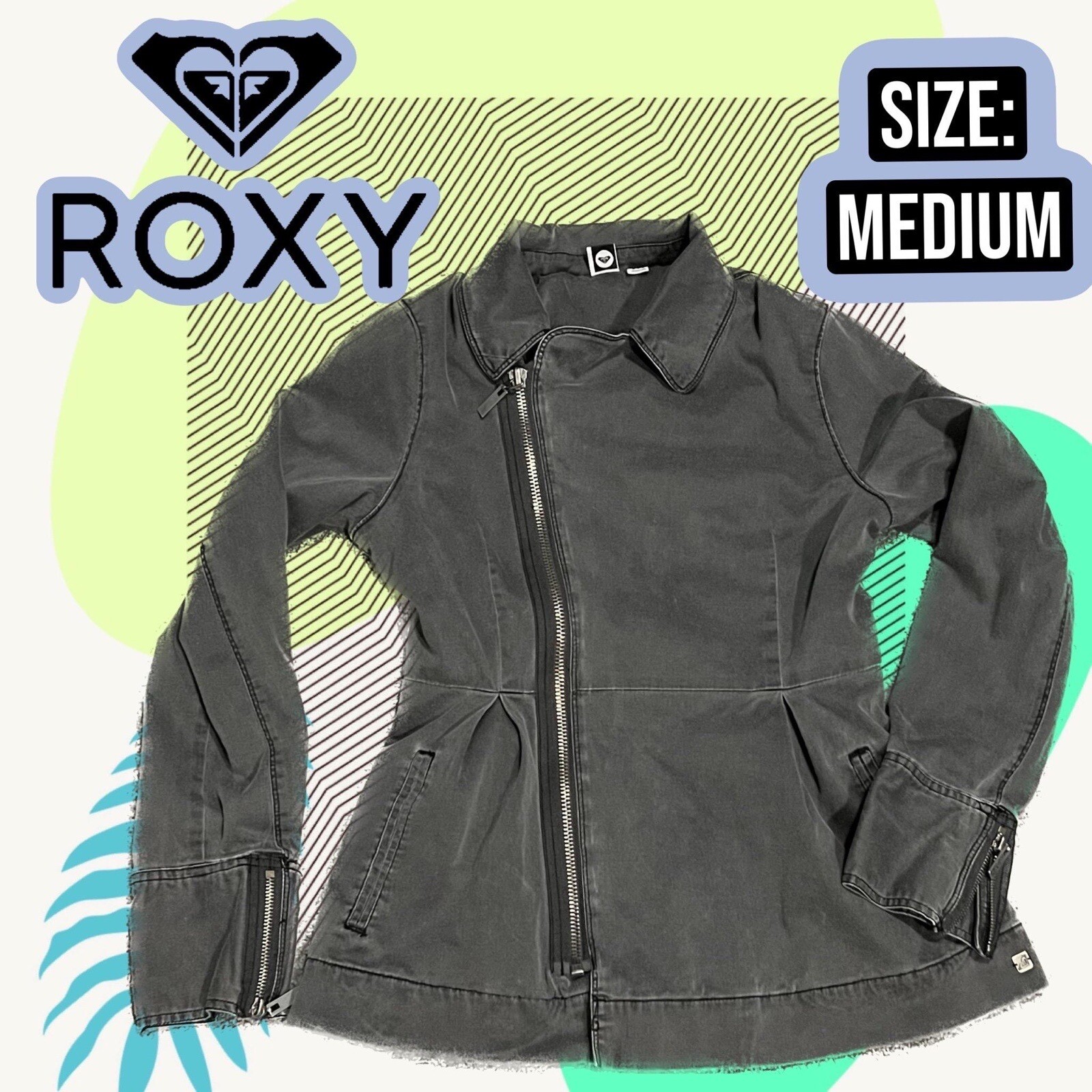 Roxy Distressed Gray Side Zip Jacket - image 1
