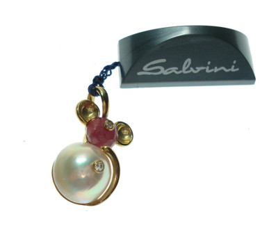 Damen Anhänger Gelbgold Mickey Mouse SALVINI mit Perle und Diamanten - SALE