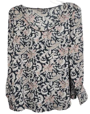 LOFT Womens Blouse Top Small Multi Floral Print Long Sleeve Popover BOHO Carrier