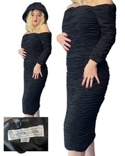 Vintage 80  s Victor Costa Off The Shoulder Ruched Black Cocktail Dress Sz S