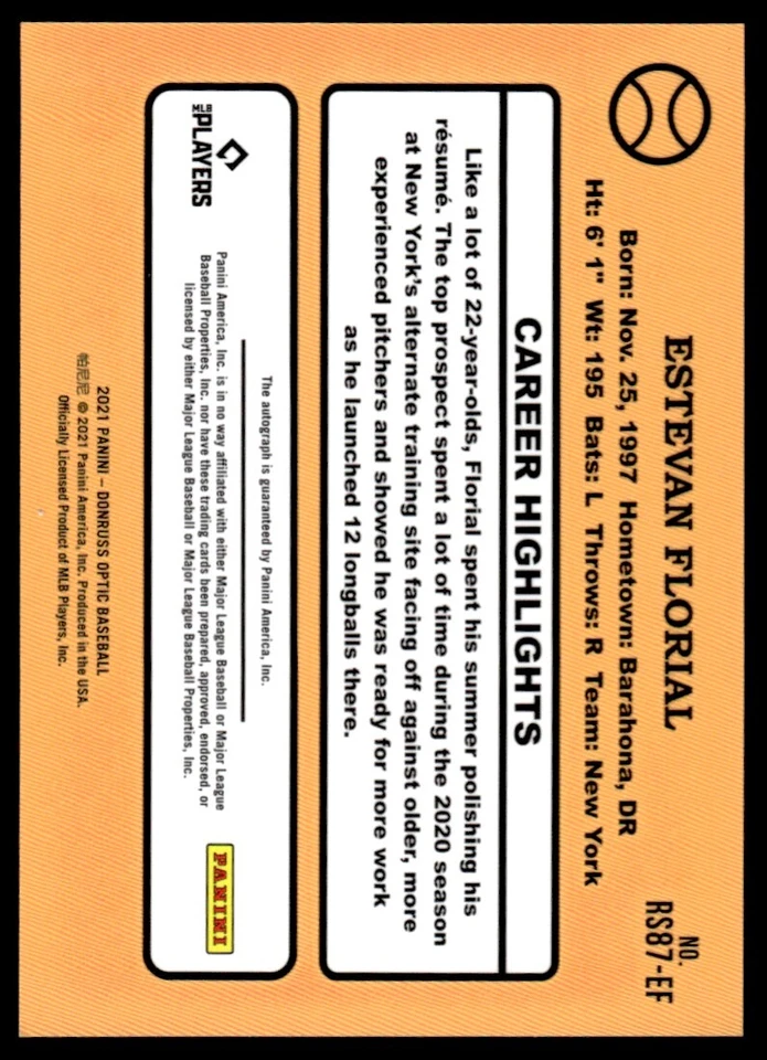 2021 Donruss Retro 1987 Signatures Estevan Florial Auto New York Yankees #87S-EF - Image 2 of 2