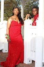 red off shoulder prom dress