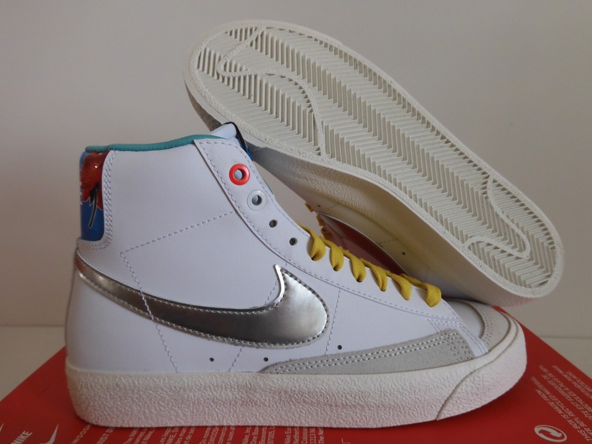 NIKE BLAZER MID '77 (GS) WHITE-METALLIC SILVER SZ 4Y-WOMENS