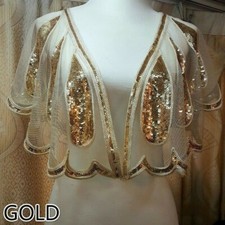 Women Glitter Shiny Sequin Cape Bolero Stole Wrap Shawl Mesh Bridal Wedding