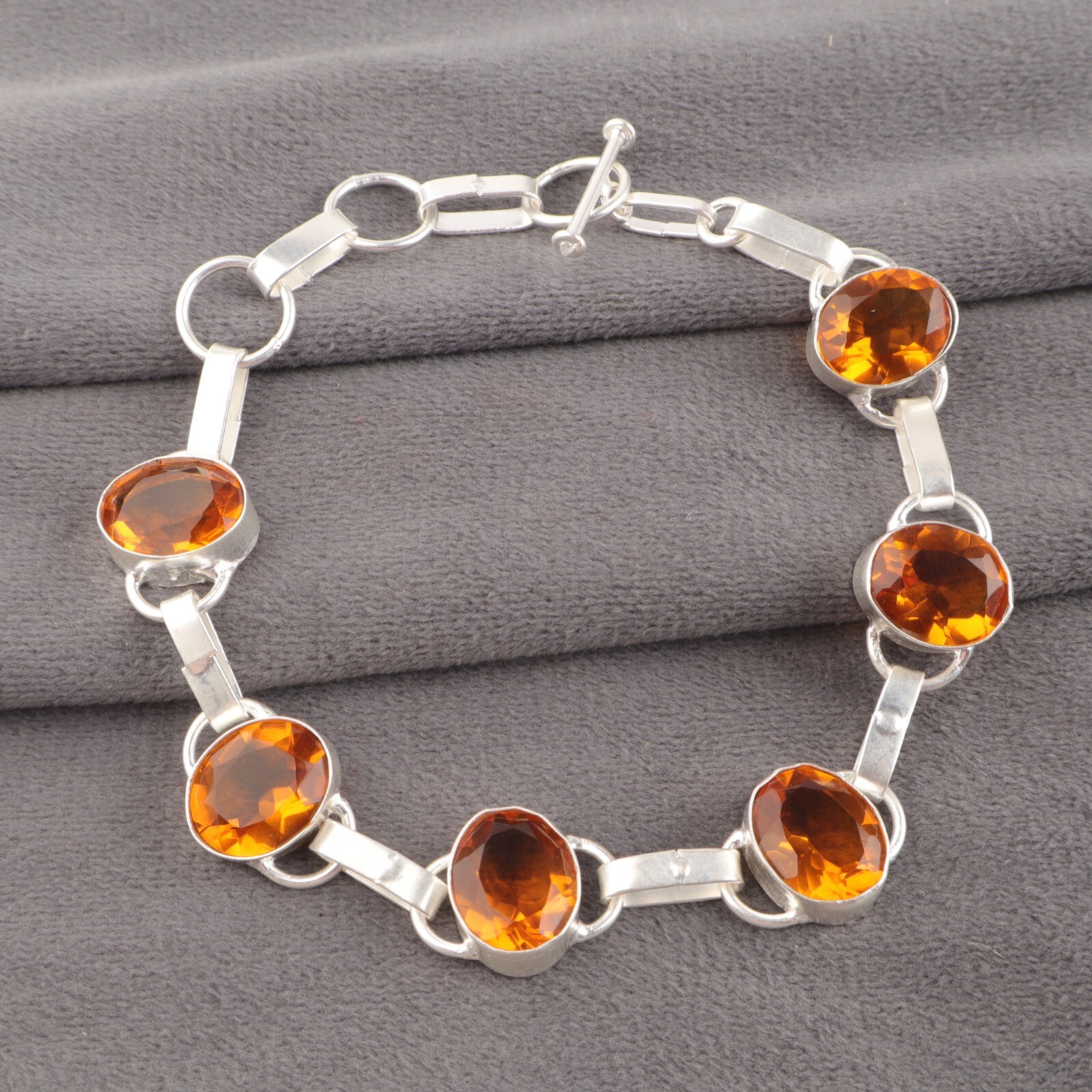 Handmade Oval Citrine Stone Bezel Bracelet in 925 Silver Valentine Gift