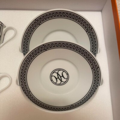 HERMES H-DECO 飾り皿セット Hermes H Deco Dinner Plate Set of 2 white porcelain Dessert 22 cm
