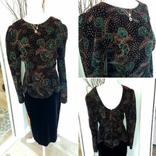 Vtg Scott McClintock Black Velvet sparkl gown Dress