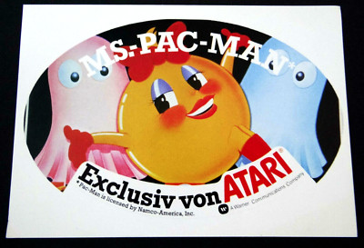Werbe-Aufkleber Atari MS.- Pac Man Videospiel Game Namco Spielkonsole 80er