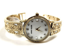 NEW ANNE KLEIN GOLD TONE,CRYSTAL BAGUETTE BANGLE BRACELET WATCH AK/3380