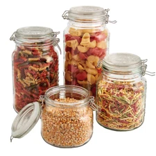Mason Jar Kitchen Canister Set 4 Pc Jumbo Glass Jars Kitchen Storage Clamp Lid