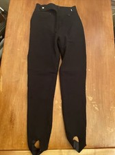 Vtg OBERMEYER Japan Ski Pants Black Stirrup Stretch Wool Blend Womens Size 8L