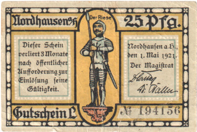 328488] Banknote, Germany, Nordhausen Stadt, 25 Pfennig, batiment