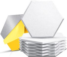 12 Pack Hexagon Acoustic Foam Panels White 14" X 12" Soundproof Insulation Tiles