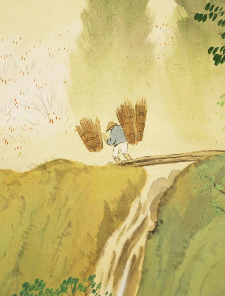 KAKEJIKU JAPONÉS PERGAMINO COLGANTE / Paisaje de primavera por Shuen Nanpo 南保秋淵 582 Foto 4 de 4