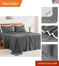 4 Piece Queen Sheet Set - Soft, Breathable Cozy - Dark Grey