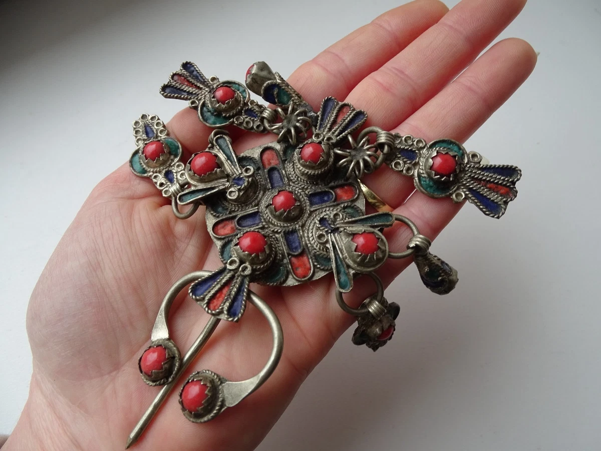IMPORTANTE FIBULE ARGENT MASSIF XIXe BERBERE KABYLE ART ETHNIQUE BIJOU Ancien Imgx1200 1997
