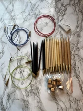 Lot Knitting Needles Interchangeable Wooden Size 4, 6, 7, 8, 9, 10, 10.5, 11, 15