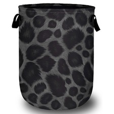 Grey Black Leopard Print Laundry Basket Foldable Animal Hamper 15.7x19.6 Inch