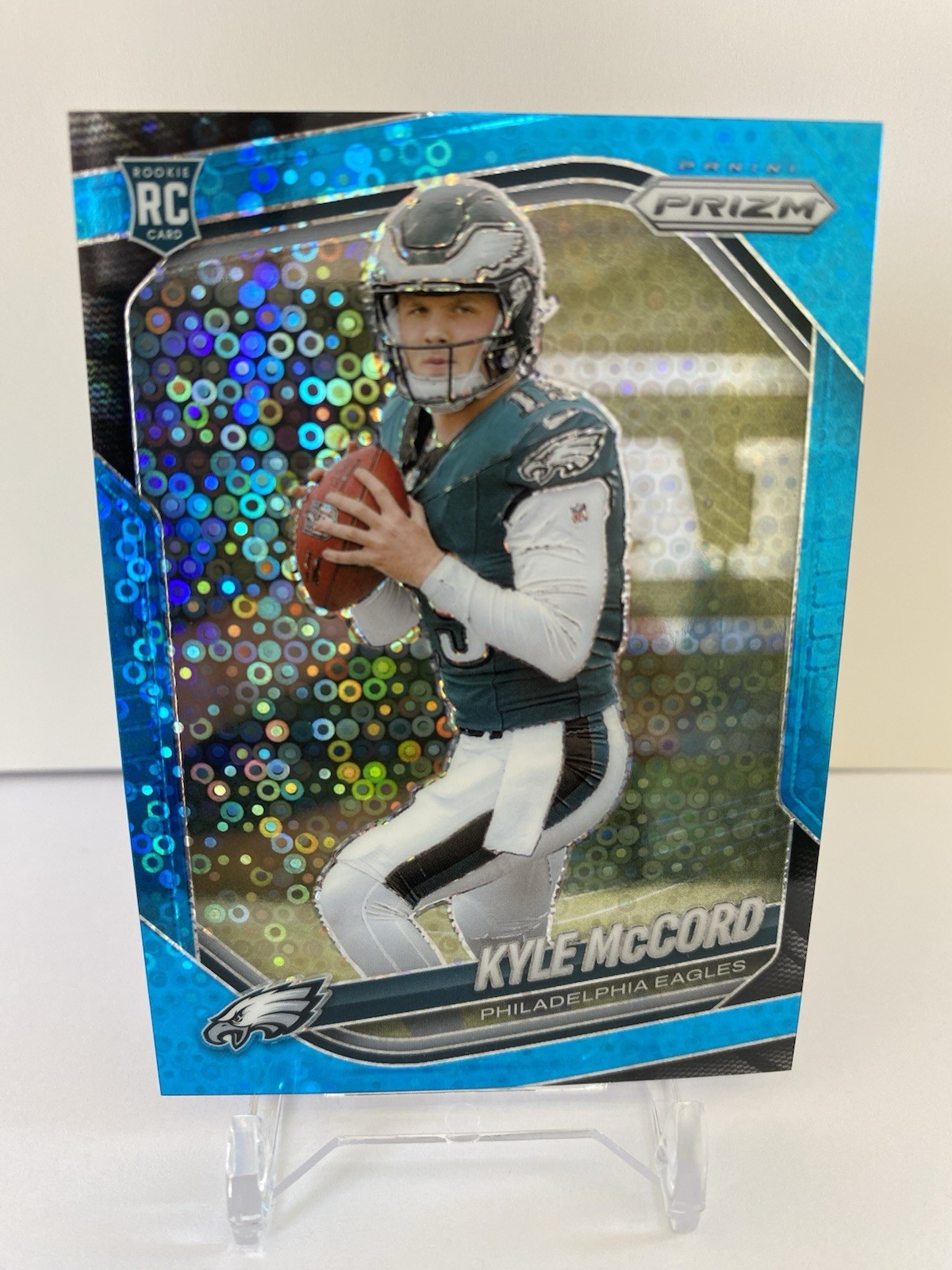 2025 Panini Prizm Rookie Blue Disco /125 Kyle McCord #377 Philadelphia Eagles