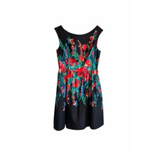 Eliza J Floral Fit & Flare Dress Size 8 Black Pink Green Structured Skirt