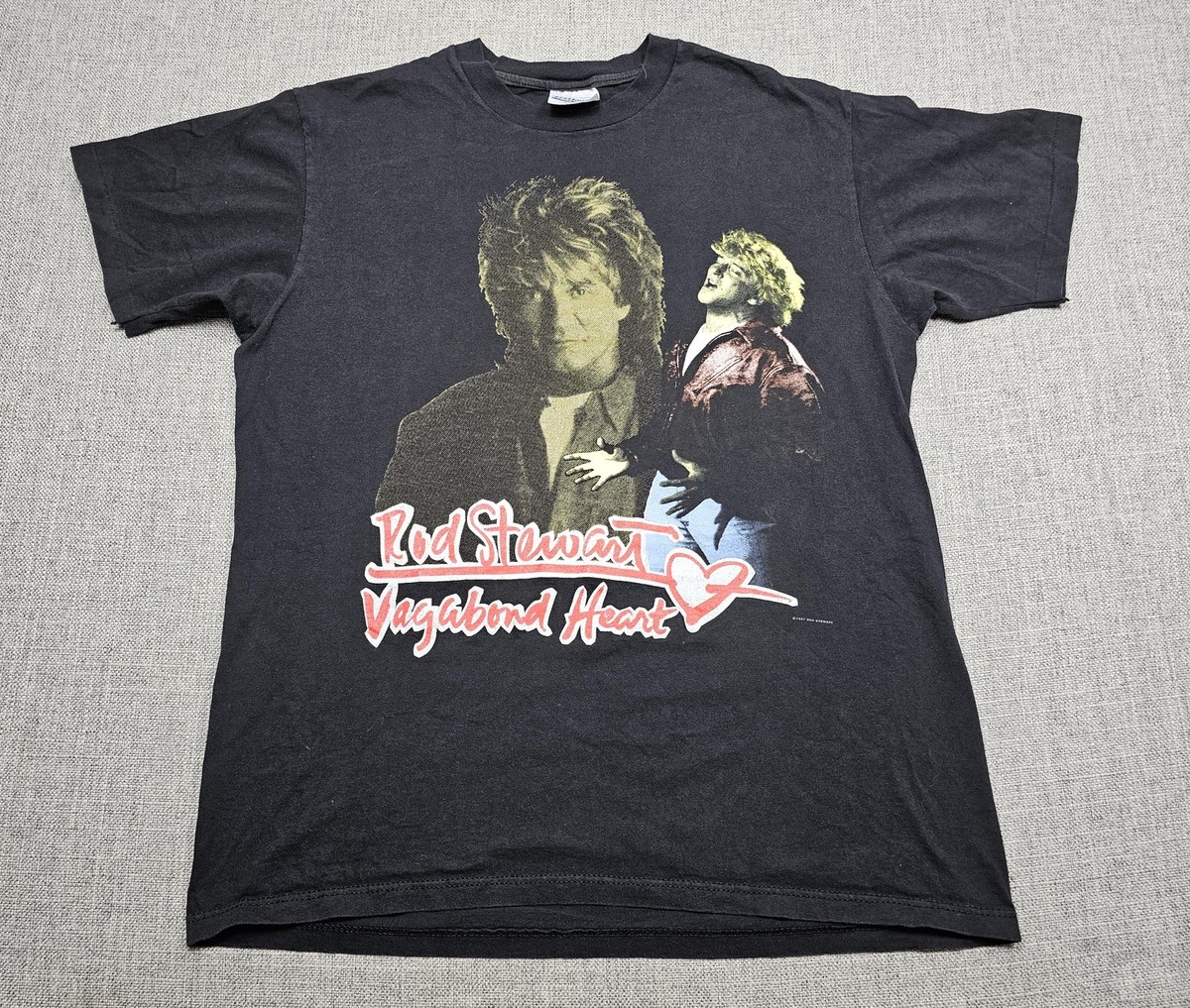 VINTAGE Rod Stewart Shirt Mens Large Black Vagabond Heart Tour 1991-92 Made USA