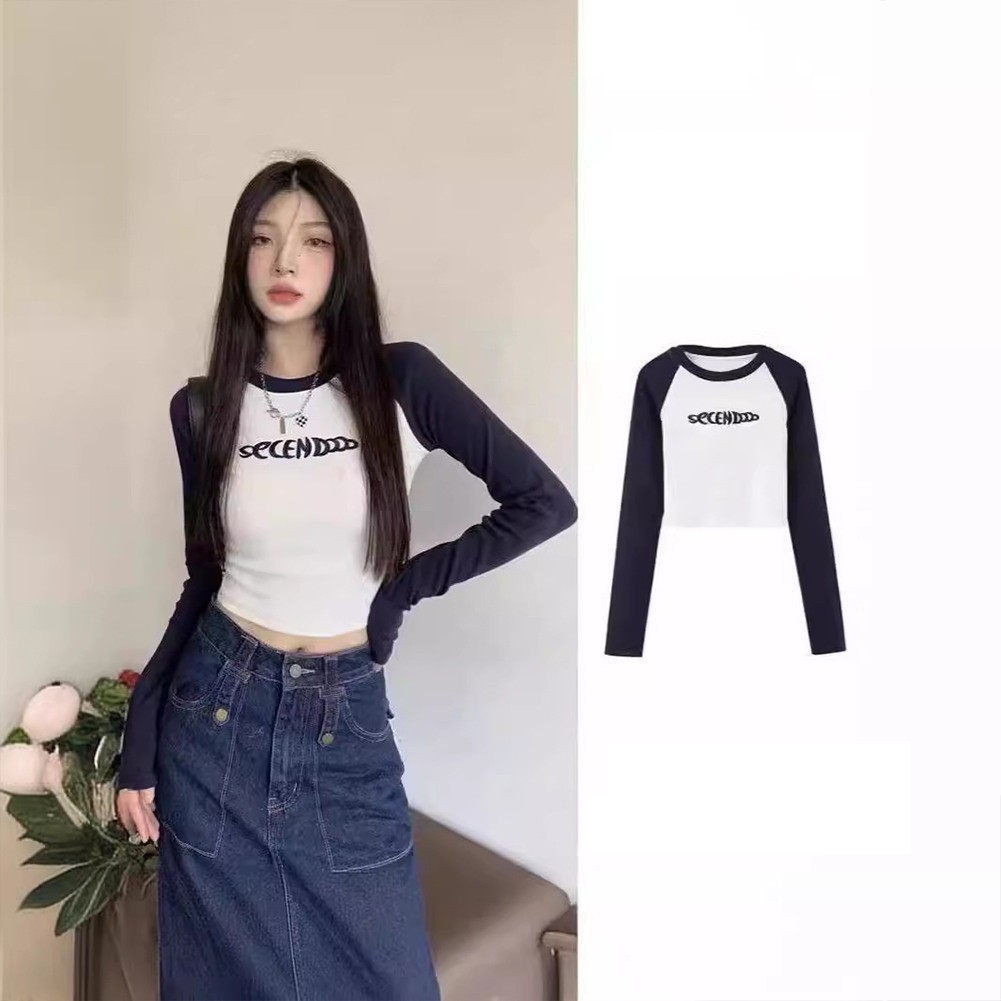 ALTRA Maglia manica lunga ricamata vintage da donna indossabile taglio vita alta