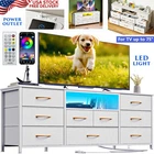 9 DRAWER DRESSER TV CHEST LED COLORS CHANGING POWER OUTLET USB CHARGING WOOD TOP