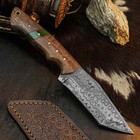 9.0" Tanto EDC Knife Damascus Fixed Blade Wood Handle Full Tang + Sheath — photo 6