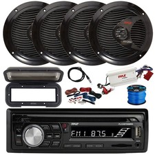 Pyle BT Marine CD Receiver, BT Amp w/Kit, 4X 6.5" 150W Black Speaker,Accessories