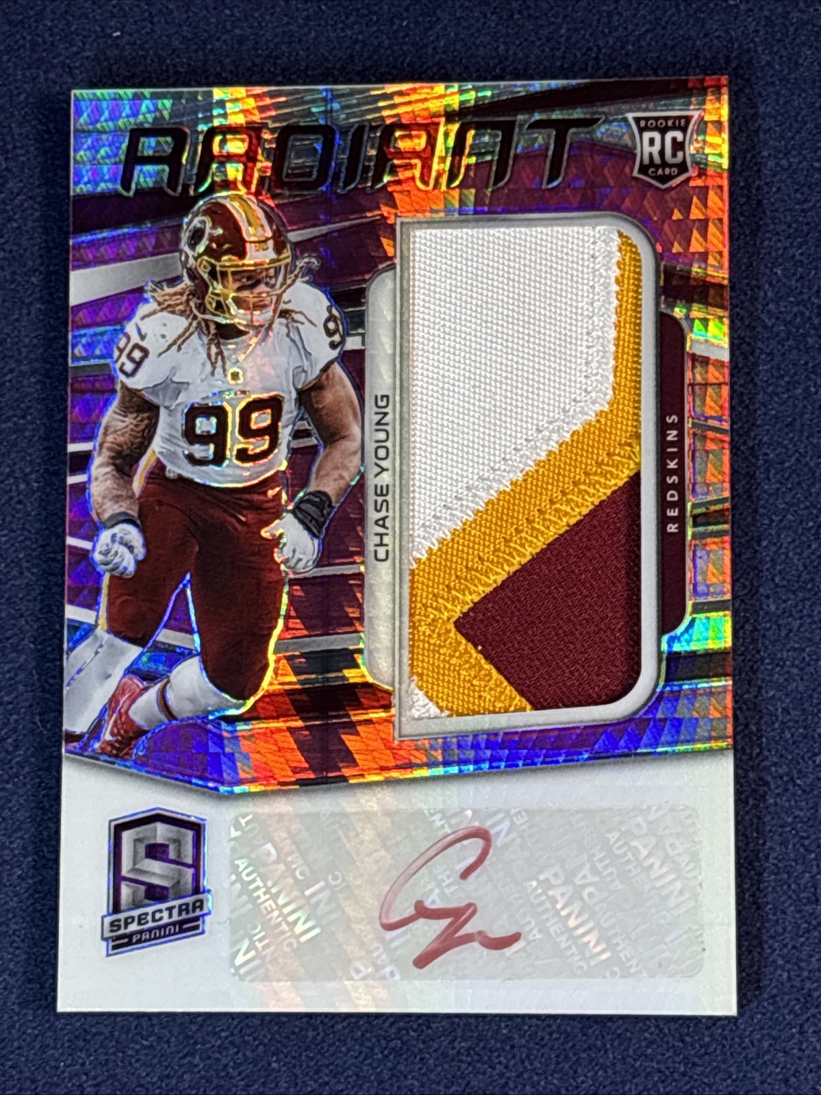 2020 CHASE YOUNG /25 RPA ROOKIE 3-COLOR PATCH AUTO PANINI SPECTRA PINK #8