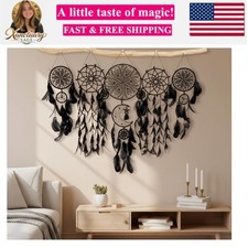 5 Pack Black Dream Catchers Boho Wall Decor Macrame Wall Hanging Large Moon P...