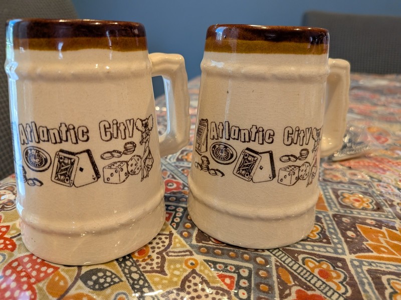 Set of 2  Vintage Atlantic City Casino Gambling Shot Glass Mug Steins 4 inch