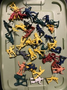 Vintage Lot Cowboys and Indians Plastic Figurines Assorted Colors Sizes