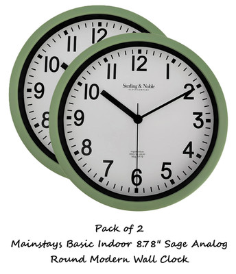 Mainstays Basic Indoor 8.78'' Sage Analog Round Modern Wall Clock (2 Pack)