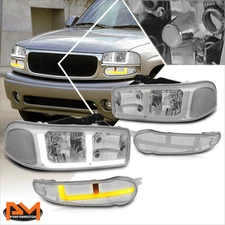 For 02-06 GMC Sierra/Yukon 1500 Denali OE Style LED DRL Headlights Chrome/Clear