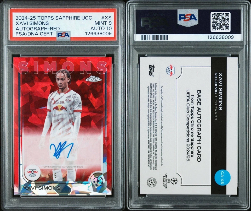 2024-25 Topps Chrome Sapphire UCC XAVI SIMONS Auto Red /5 PSA 9 Auto 10 Pop 1 - Image 3 of 3