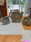 Frankoma Pottery Prairie Green Wagon Wheel Tea Pot, Cream & Sugar MINT