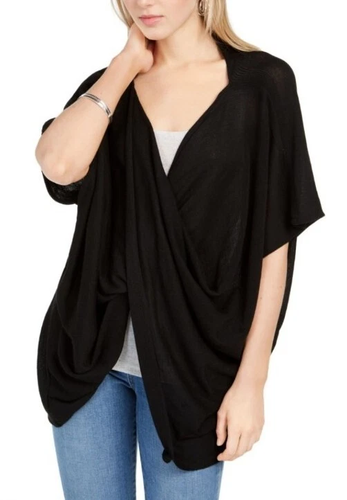 NEW Save The Ocean Womens Recycled Knit Twist Front Poncho Black, One Size